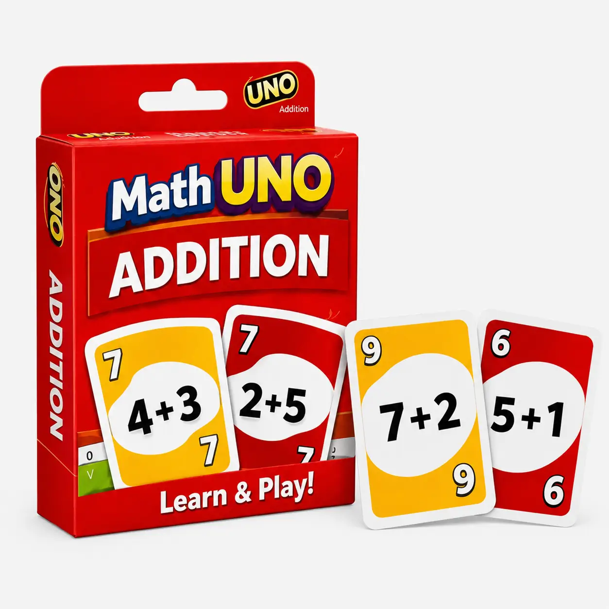 Math Uno Addition deck box with equation cards